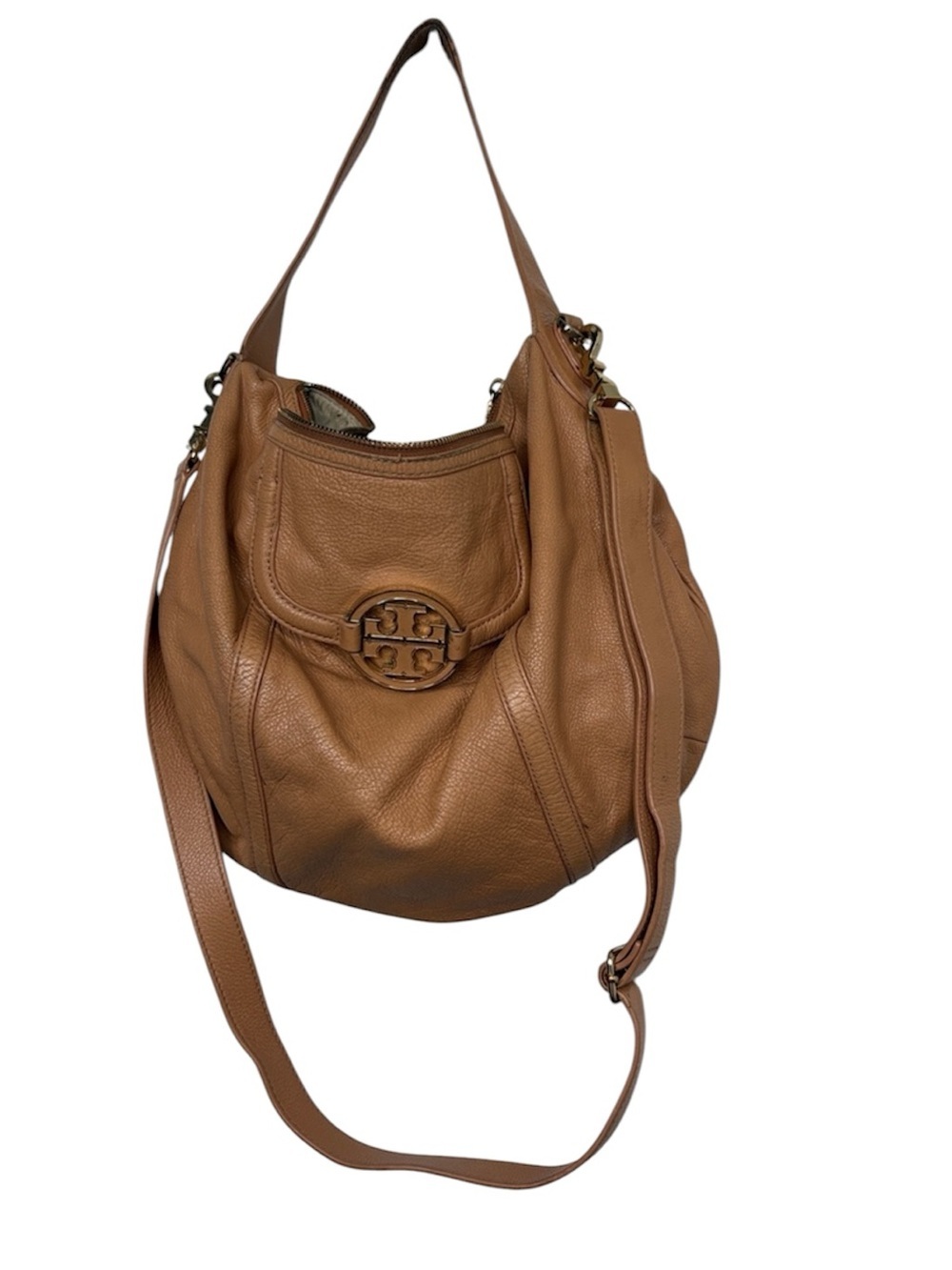 Tory Burch Amanda Tan Pebbled Leather Hobo Bag BLEMISH
